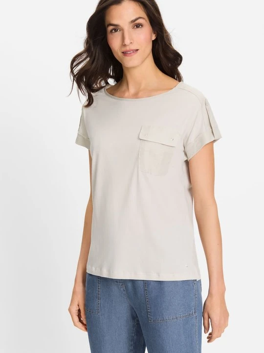 Zdjęcie produktu TENCEL™ beżowa bluzka damska Cosima z łączonych materiałów – Ocean Breeze Olsen