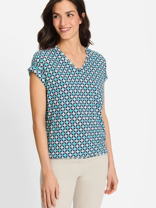 Zdjęcie produktu TENCEL™ Błękitna damska bluzka Clara z geometrycznym wzorem – Ocean Breeze Olsen