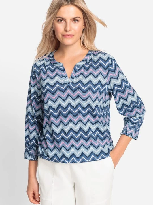 Zdjęcie produktu TENCEL™ Granatowa Bluzka Clara z Etnicznym Geometrycznym Wzorem – Back in Bloom Olsen