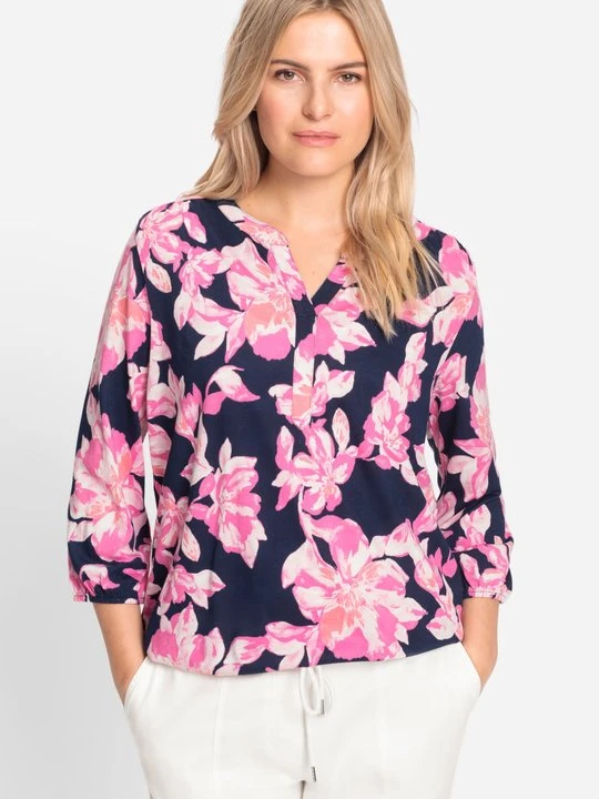Zdjęcie produktu TENCEL™ Granatowa bluzka damska Clara o kroju tuniki w kwiaty – Back in Bloom Olsen