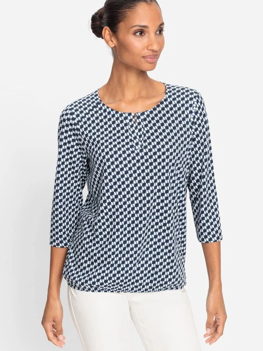 Zdjęcie produktu TENCEL™ Granatowa bluzka damska Clara z geometrycznym wzorem - Basic Olsen