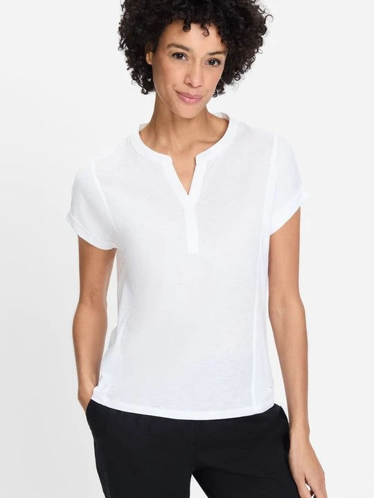 Zdjęcie produktu TENCEL™ Modal Biała bluzka damska Cosima z łączonych materiałów - Urban Jungle Olsen