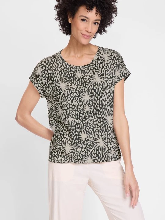 Zdjęcie produktu TENCEL™ Modal Czarna bluzka damska Clara z printem – Resort Spirit Olsen