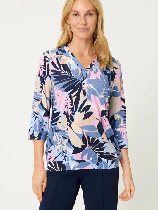 Zdjęcie produktu TENCEL™ Modal Granatowa bluzka damska Clara z roślinnym wzorem – Refresh Olsen