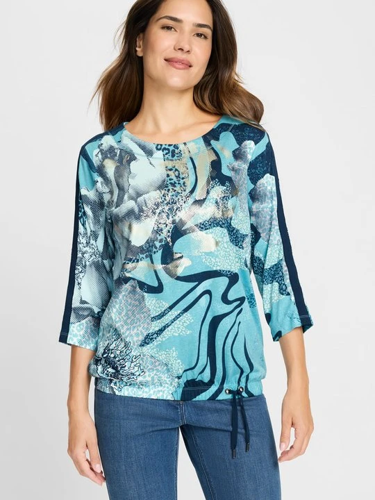 Zdjęcie produktu TENCEL™ Modal Niebieska bluzka damska Clara ze wzorem – Neo Comfort Olsen