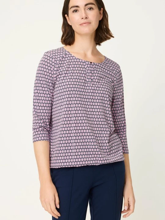 Zdjęcie produktu TENCEL™ Modal Różowa bluzka damska Clara z geometrycznym wzorem – Refresh Olsen