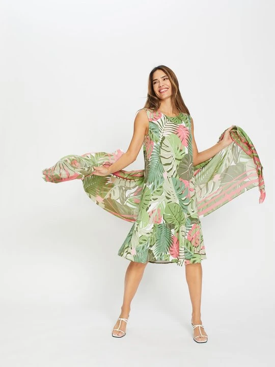 Zdjęcie produktu TENCEL™ Modal Zielona sukienka z roślinnym wzorem bez rękawów – Voyage Tropical Olsen