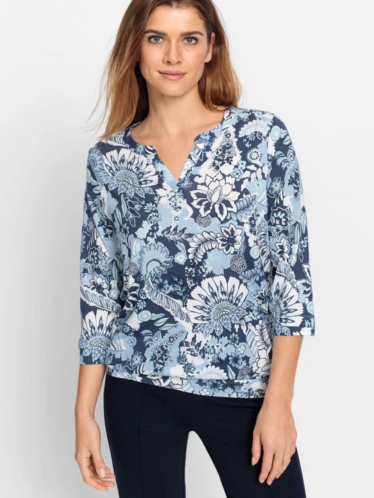 Zdjęcie produktu TENCEL™ Niebieska bluzka damska Clara z kwiatowym wzorem - Coast Vibes Olsen