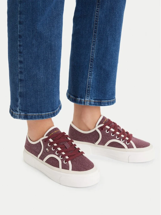 Zdjęcie produktu Tenisówki Tommy Hilfiger Platform Vulc Sneaker Piping FW0FW09394 Bordowy