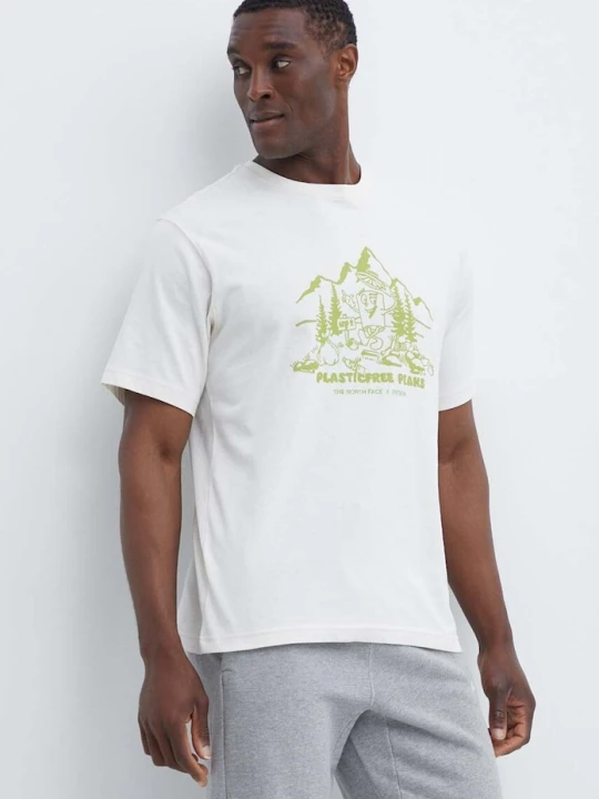 Zdjęcie produktu The North Face t-shirt bawełniany Patron Plasticfree Peaks beżowy