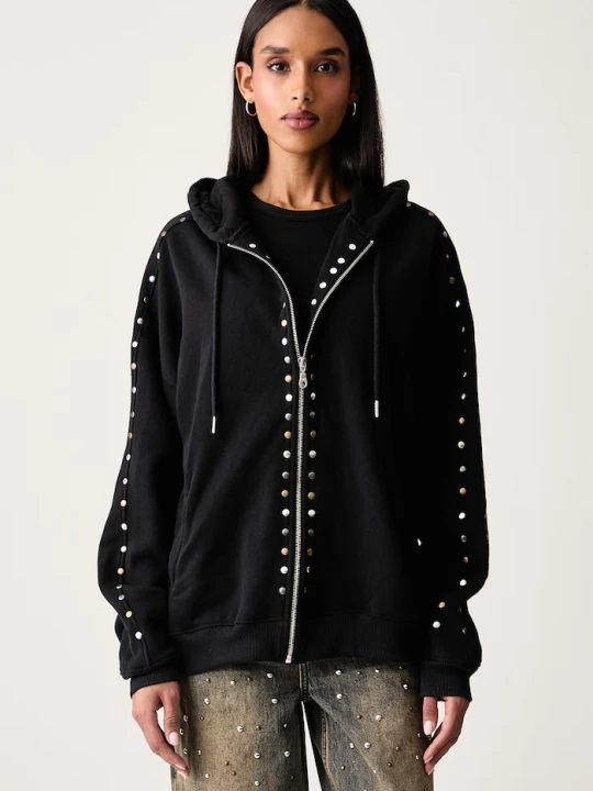 Zdjęcie produktu The Ragged Priest bluza rozpinana z kapturem damska z bawełną czarny
