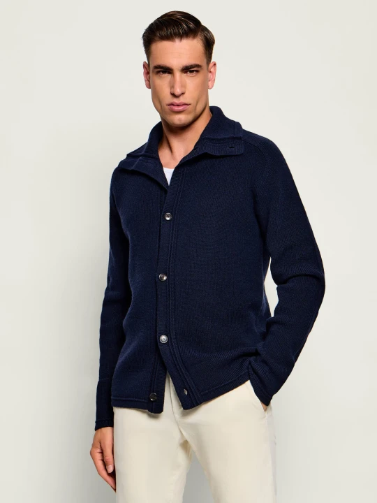 Zdjęcie produktu TIGER OF SWEDEN Wełniany kardigan Leander | Regular Fit granatowy