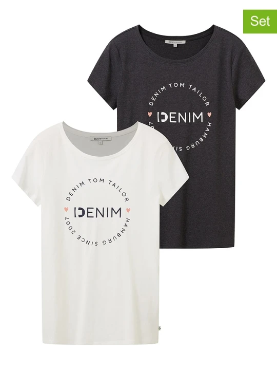 Zdjęcie produktu TOM TAILOR Denim Koszulki (2 szt.) w kolorze szarym i białym rozmiar: L
