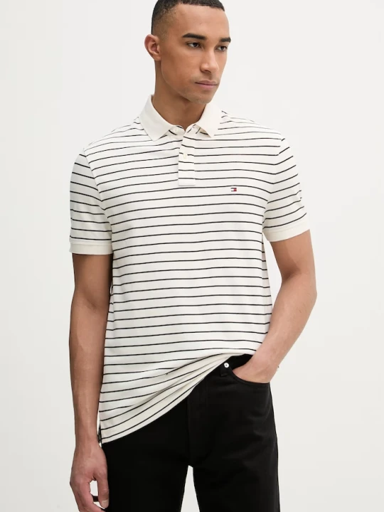 Zdjęcie produktu Tommy Hilfiger polo męskie bawełniane z elastanem beżowy
