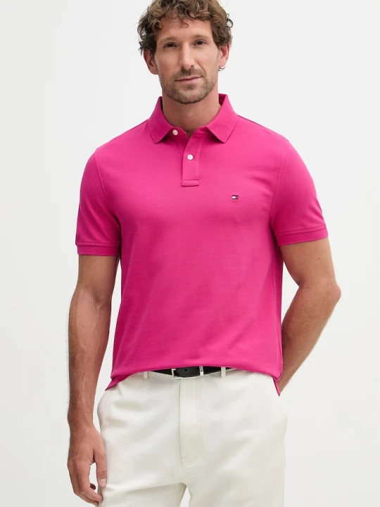 Zdjęcie produktu Tommy Hilfiger polo męskie bawełniane z elastanem różowy