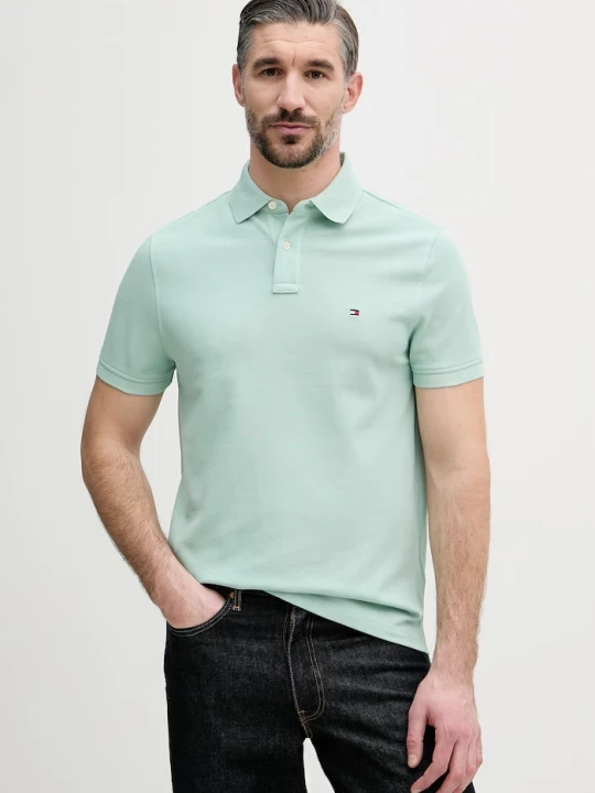 Zdjęcie produktu Tommy Hilfiger polo męskie bawełniane z elastanem turkusowy