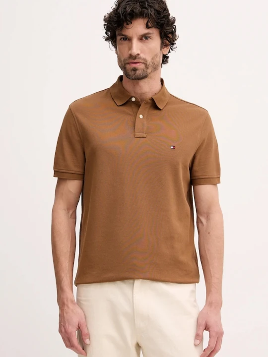 Zdjęcie produktu Tommy Hilfiger polo męskie bawełniane z elastanem brązowy