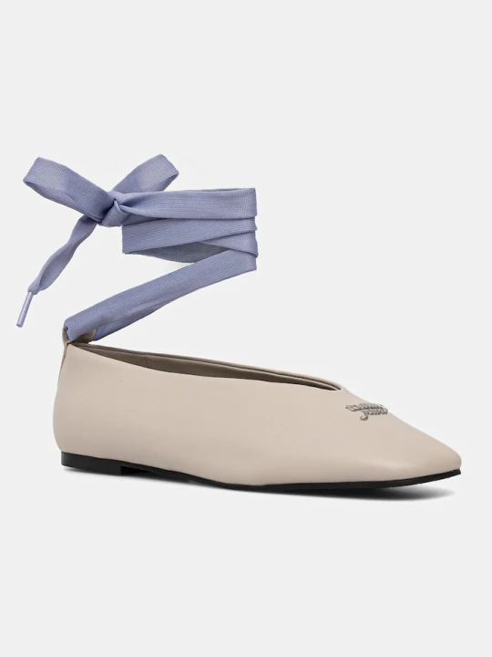 Zdjęcie produktu Tommy Jeans baleriny skórzane TJW BALLERINA WITH LACES beżowy