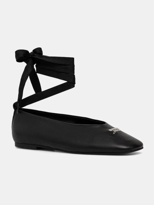 Zdjęcie produktu Tommy Jeans baleriny skórzane TJW BALLERINA WITH LACES czarny