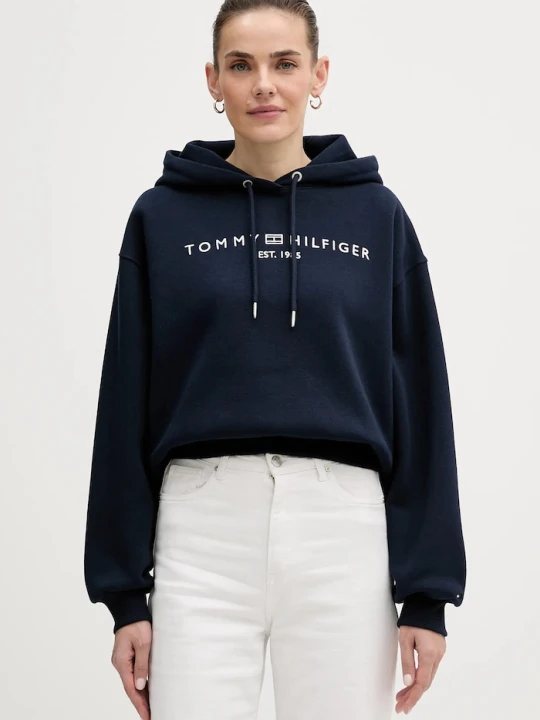 Zdjęcie produktu Tommy Hilfiger bluza z kapturem damska z bawełną granatowy