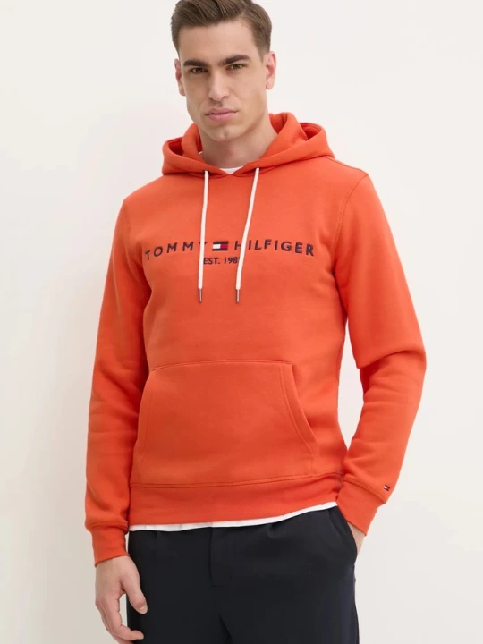 Zdjęcie produktu Tommy Hilfiger bluza z kapturem męska z bawełną pomarańczowy