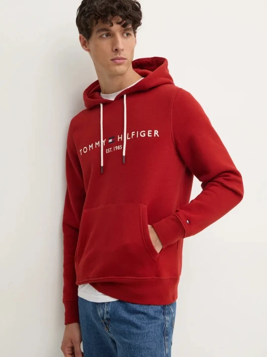 Zdjęcie produktu Tommy Hilfiger bluza z kapturem męska z bawełną bordowy