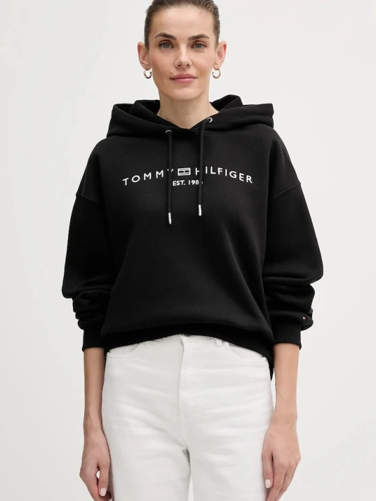 Zdjęcie produktu Tommy Hilfiger bluza z kapturem damska z bawełną czarny