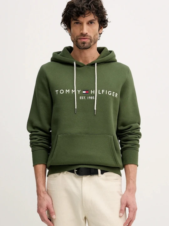 Zdjęcie produktu Tommy Hilfiger bluza z kapturem męska z bawełną zielony