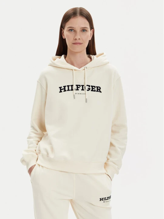 Zdjęcie produktu Tommy Hilfiger Bluza Monotype Flock WW0WW41236 Écru Relaxed Fit Kremowy