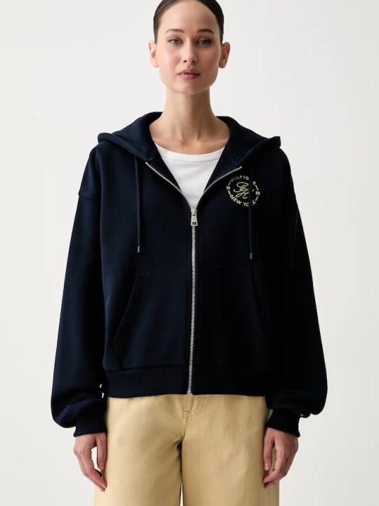 Zdjęcie produktu Tommy Hilfiger bluza rozpinana z kapturem damska bawełniana granatowy