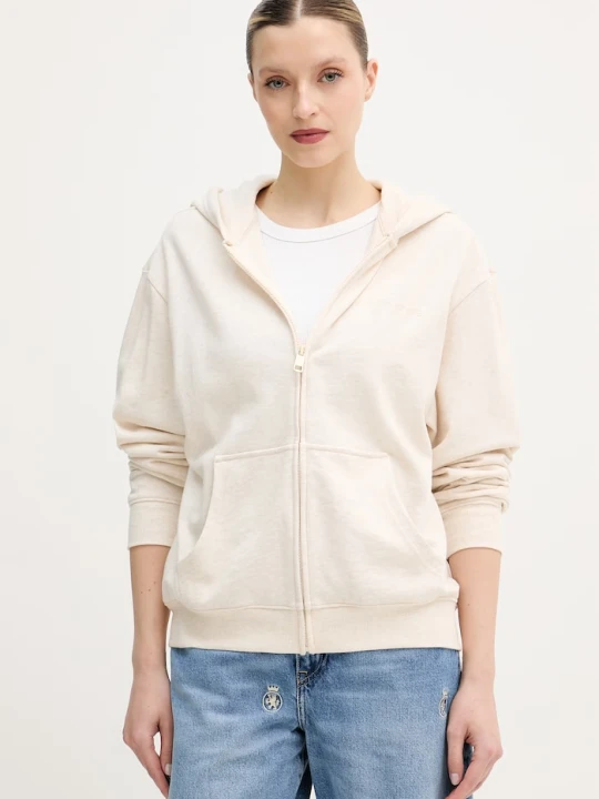 Zdjęcie produktu Tommy Hilfiger bluza rozpinana z kapturem damska z bawełną beżowy