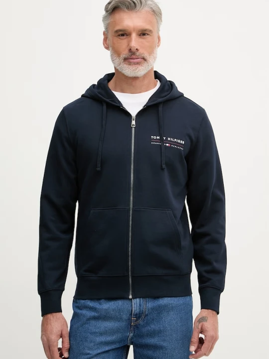 Zdjęcie produktu Tommy Hilfiger bluza rozpinana z kapturem męska bawełniana granatowy