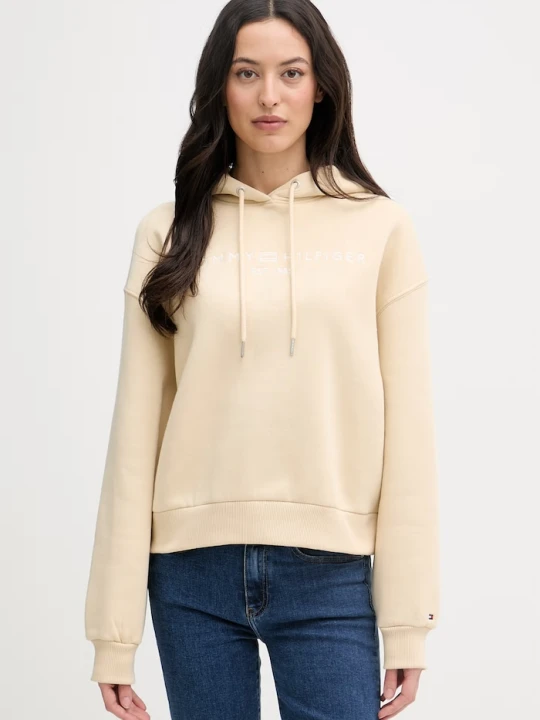 Zdjęcie produktu Tommy Hilfiger bluza z kapturem damska z bawełną beżowy