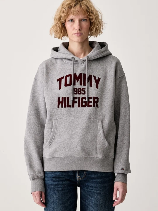 Zdjęcie produktu Tommy Hilfiger bluza z kapturem damska z bawełną szary