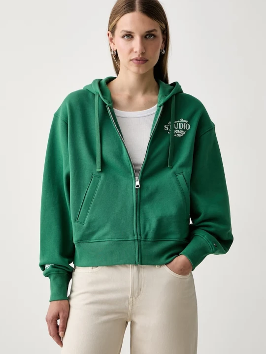 Zdjęcie produktu Tommy Hilfiger bluza z kapturem damska z bawełną zielony