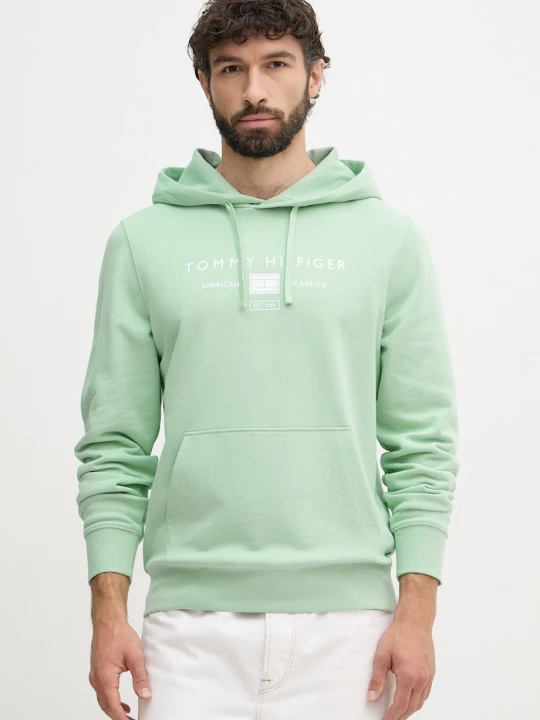 Zdjęcie produktu Tommy Hilfiger bluza z kapturem męska bawełniana turkusowy