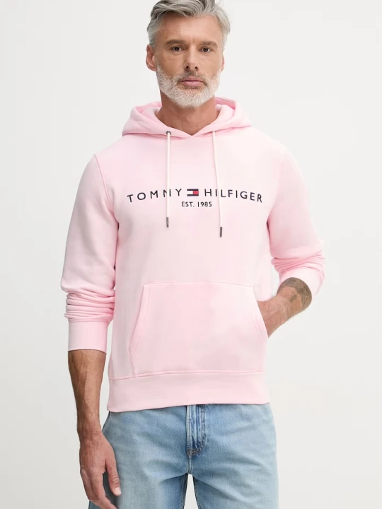 Zdjęcie produktu Tommy Hilfiger bluza z kapturem męska z bawełną różowy