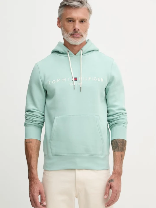 Zdjęcie produktu Tommy Hilfiger bluza z kapturem męska z bawełną turkusowy