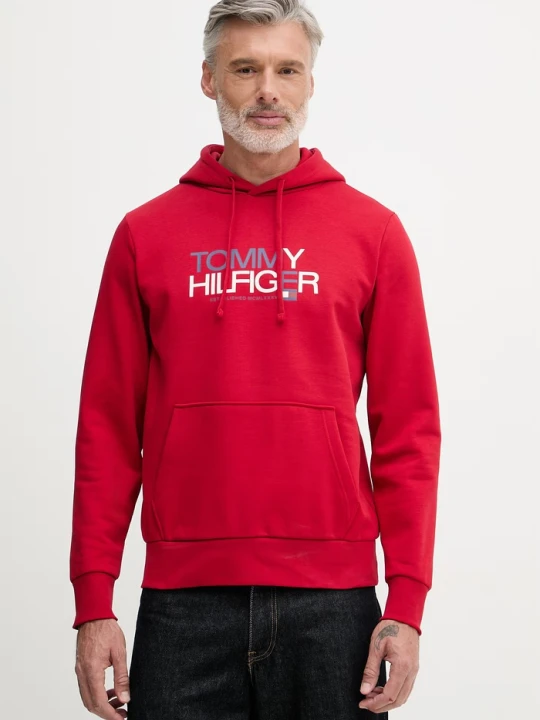 Zdjęcie produktu Tommy Hilfiger bluza z kapturem męska z bawełną czerwony