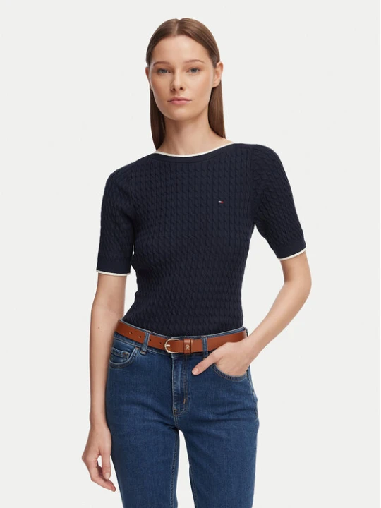 Zdjęcie produktu Tommy Hilfiger Bluzka Fine Gg Cable Boat WW0WW50103 Granatowy Regular Fit
