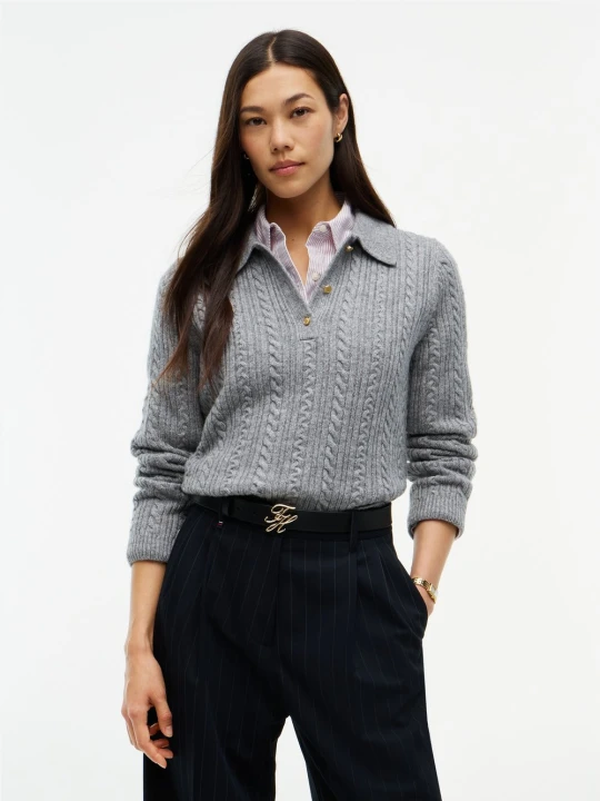 Zdjęcie produktu Tommy Hilfiger bluzka z dzianiny zawierająca wełnę i jedwab Kobiety szary