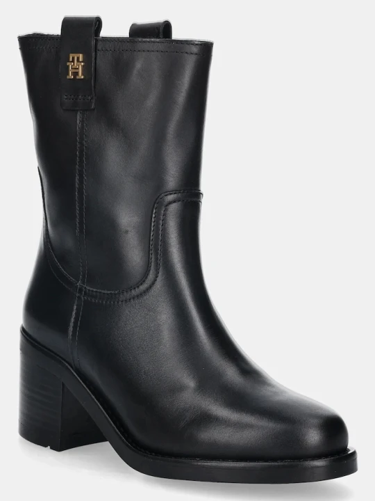 Zdjęcie produktu Tommy Hilfiger botki skórzane RIDING LTHR MID BOOT BLOCK HEEL czarny