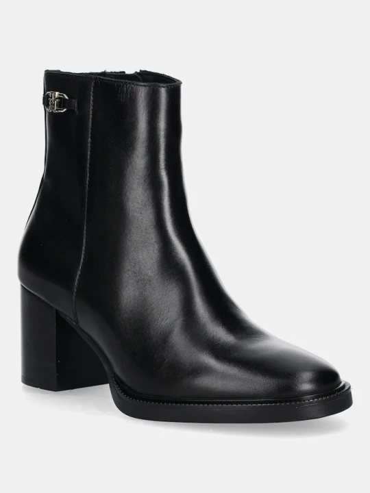 Zdjęcie produktu Tommy Hilfiger botki skórzane STACKED HEEL LEATHER ANKLE BOOT czarny