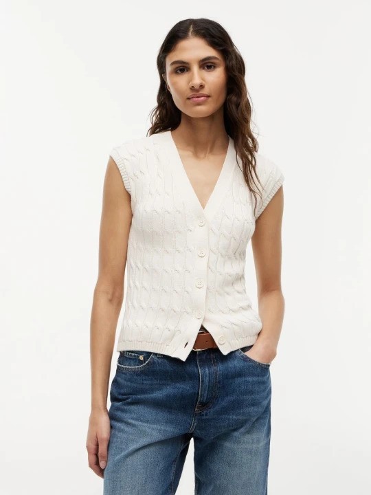Zdjęcie produktu Tommy Hilfiger kamizelka z dzianiny Kobiety Bawełna (100%) beżowy