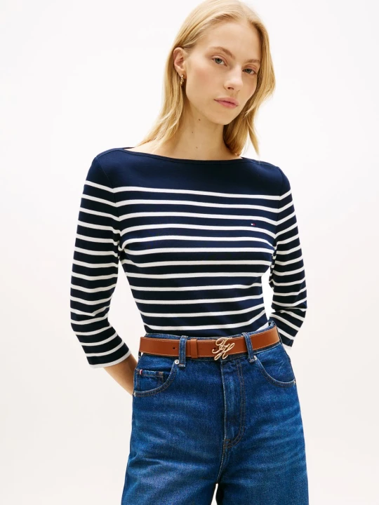 Zdjęcie produktu Tommy Hilfiger koszulka o długości 3 / 4 Kobiety Bawełna niebieski | biały