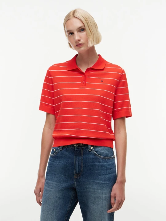 Zdjęcie produktu Tommy Hilfiger koszulka polo z dzianiny Kobiety Bawełna czerwony | wielokolorowy