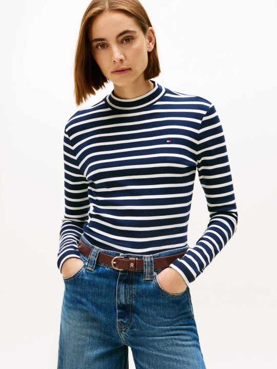 Zdjęcie produktu Tommy Hilfiger koszulka z długim rękawem - Kobiety Bawełna niebieski | biały
