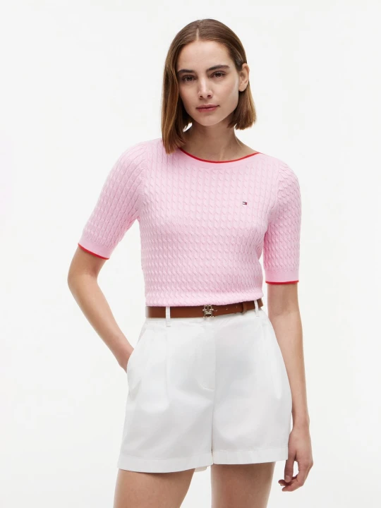 Zdjęcie produktu Tommy Hilfiger koszulka z dzianiny Kobiety Bawełna (100%) różowy