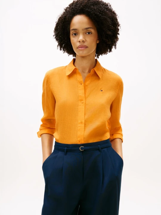 Zdjęcie produktu Tommy Hilfiger lniana bluzka koszulowa Kobiety len (100%) pomarańczowy