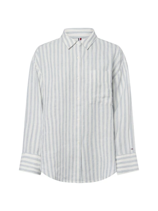Zdjęcie produktu Tommy Hilfiger lniana bluzka koszulowa Kobiety len niebieski | biały